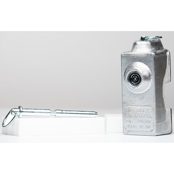 The Equipment Lock Company Cargo Door Lever Lock secures a single cargo door lever in place on enclosed trailers CDLL-RK